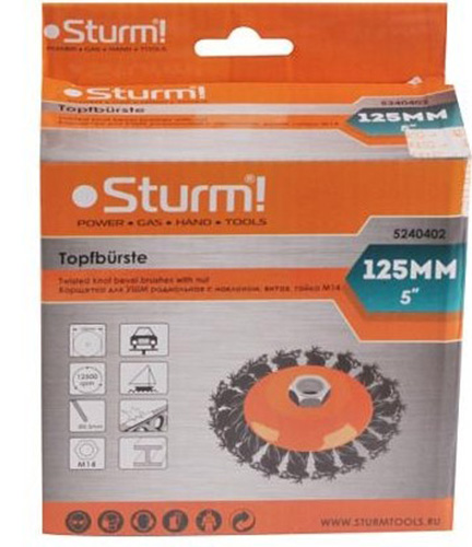 Щетка для УШМ М14,115 мм, крученая металлическая проволока, Sturm